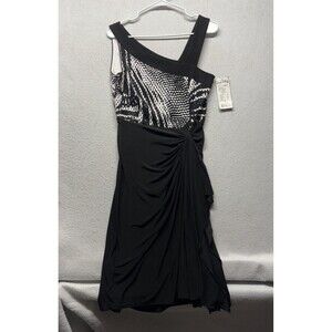 NEW Joseph Ribkoff Zibra Print Sequin Dress Size 8 Black & White Sleeveless